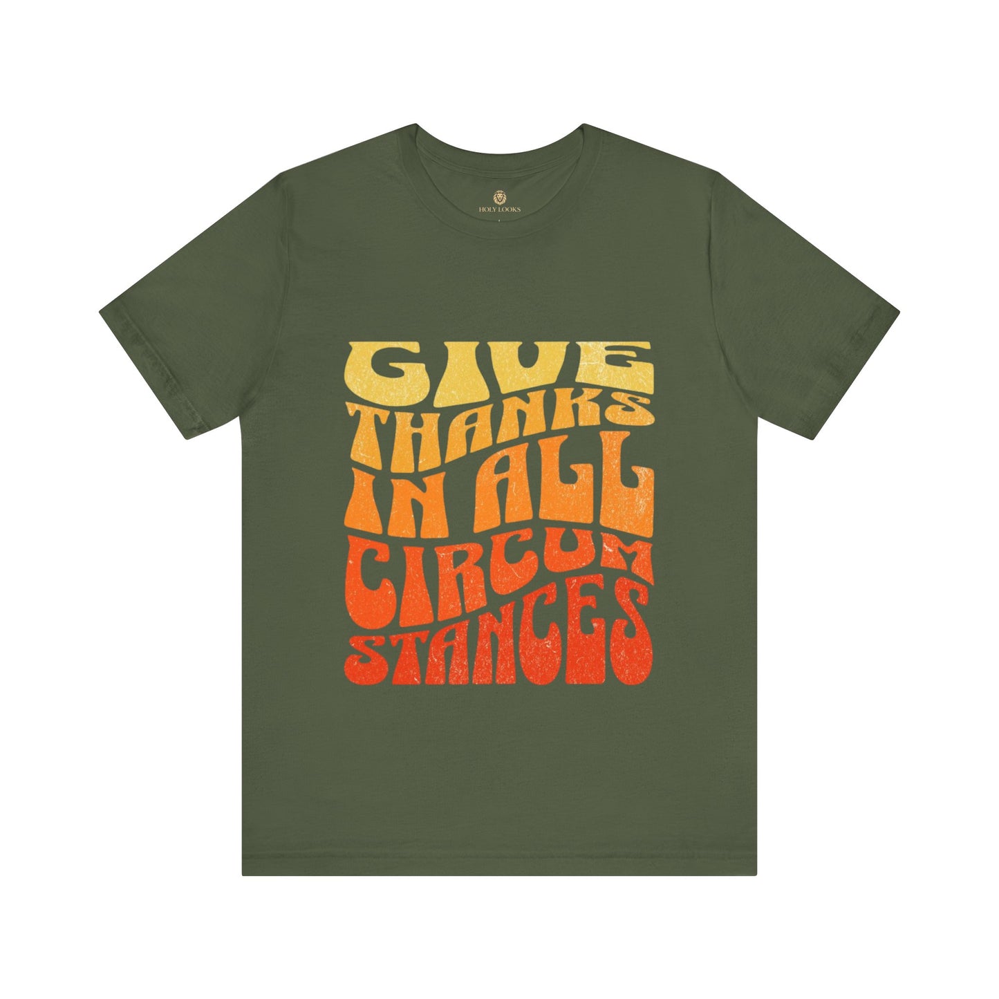 Religious t-shirt with "Give Thanks in All Circumstances" and pumpkin design