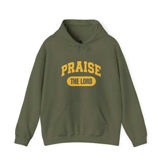 Faith hoodie with bold "PRAISE THE LORD" message