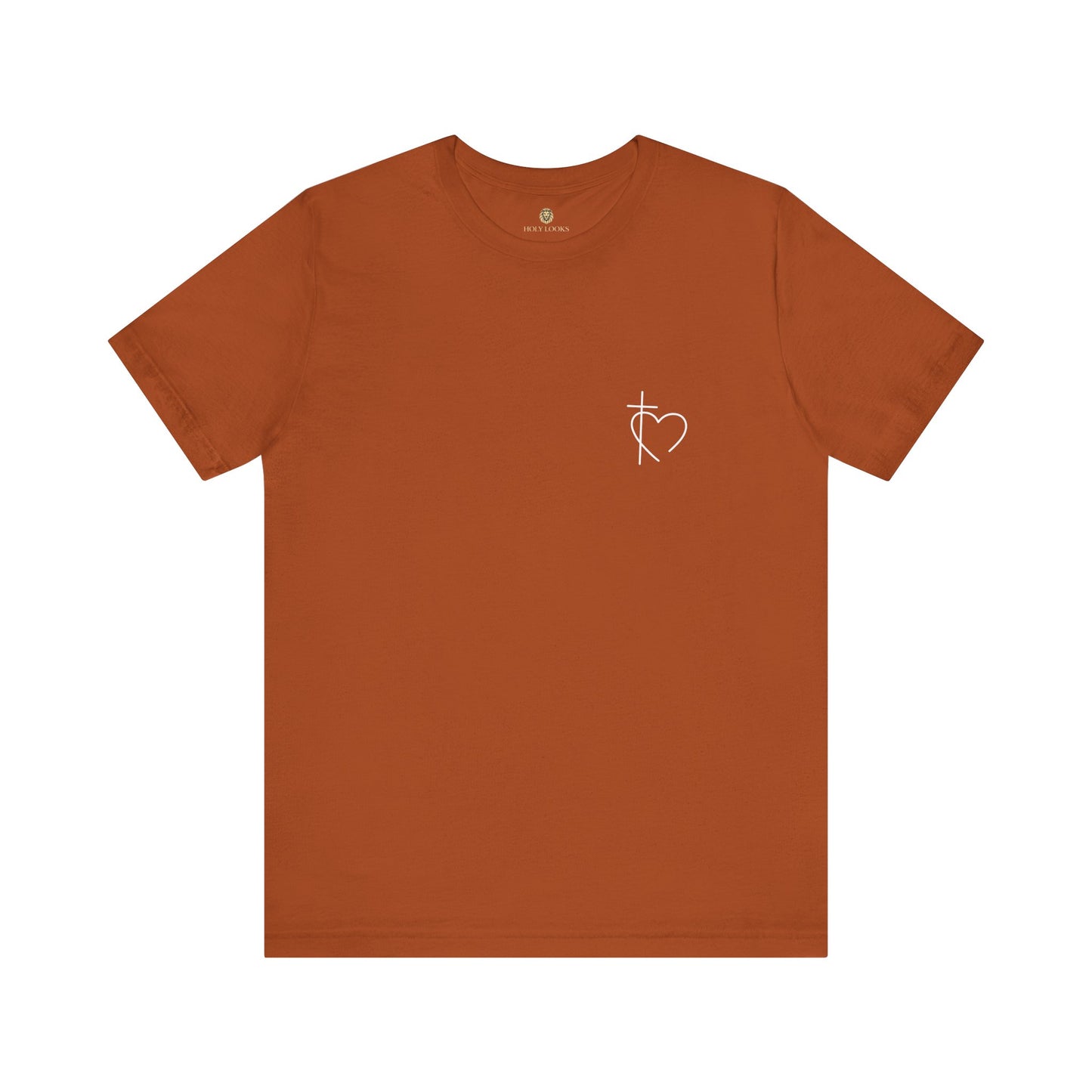 Religious t-shirts for couples with heart and cross design