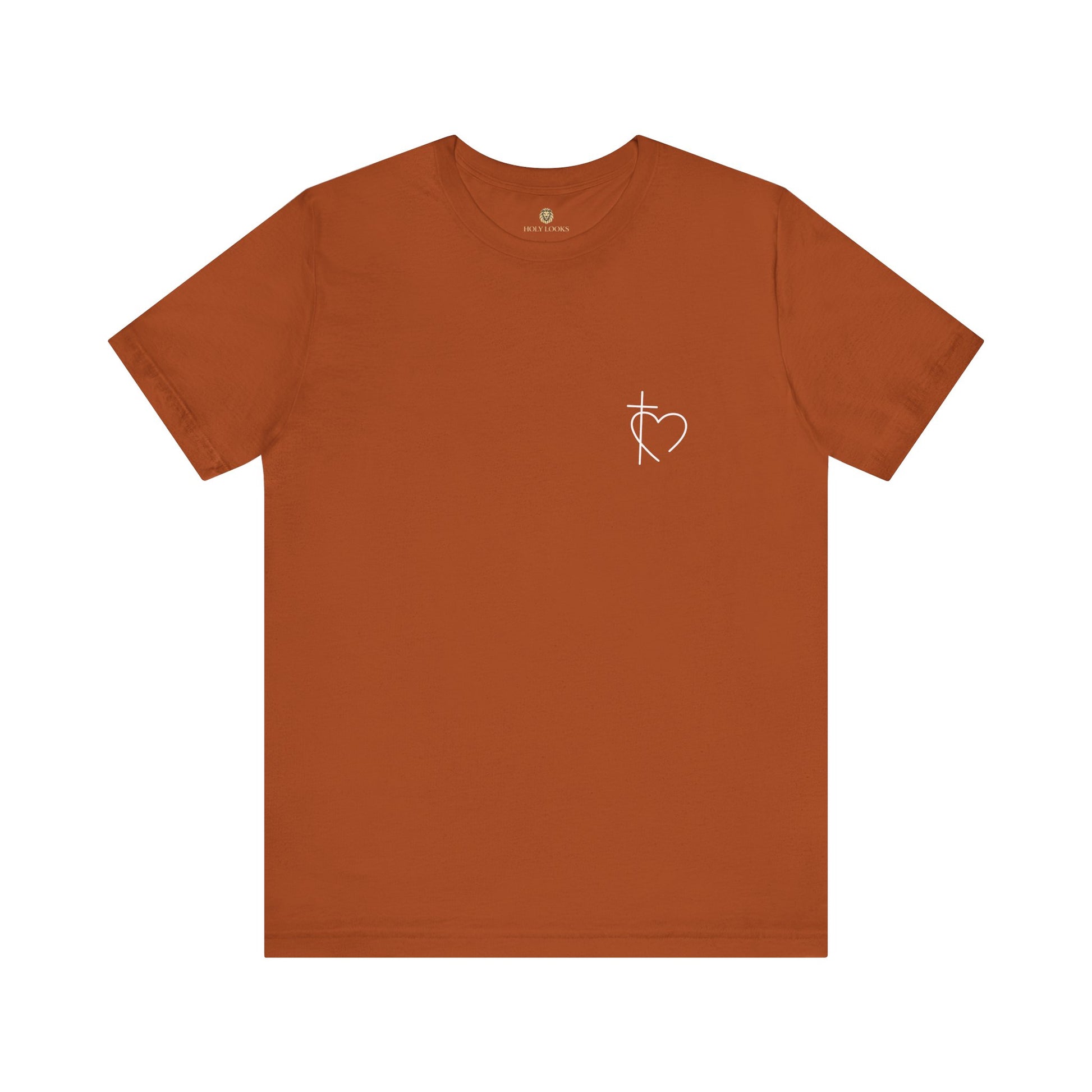 Religious t-shirts for couples with heart and cross design