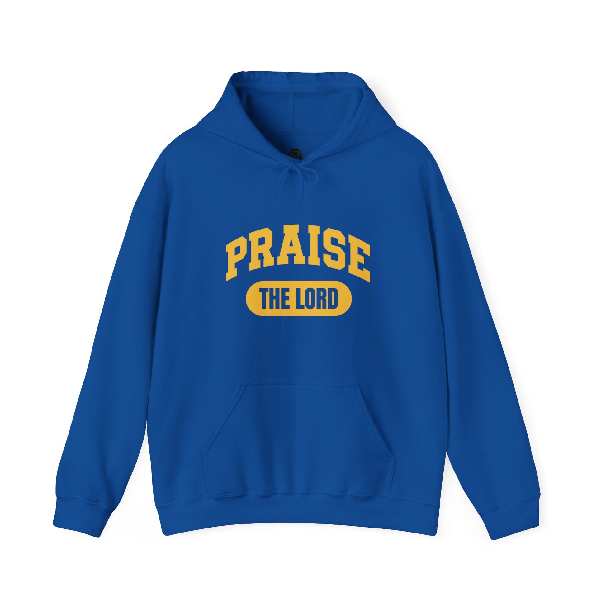 Christian hoodie with "PRAISE THE LORD" in bold lettering for worship