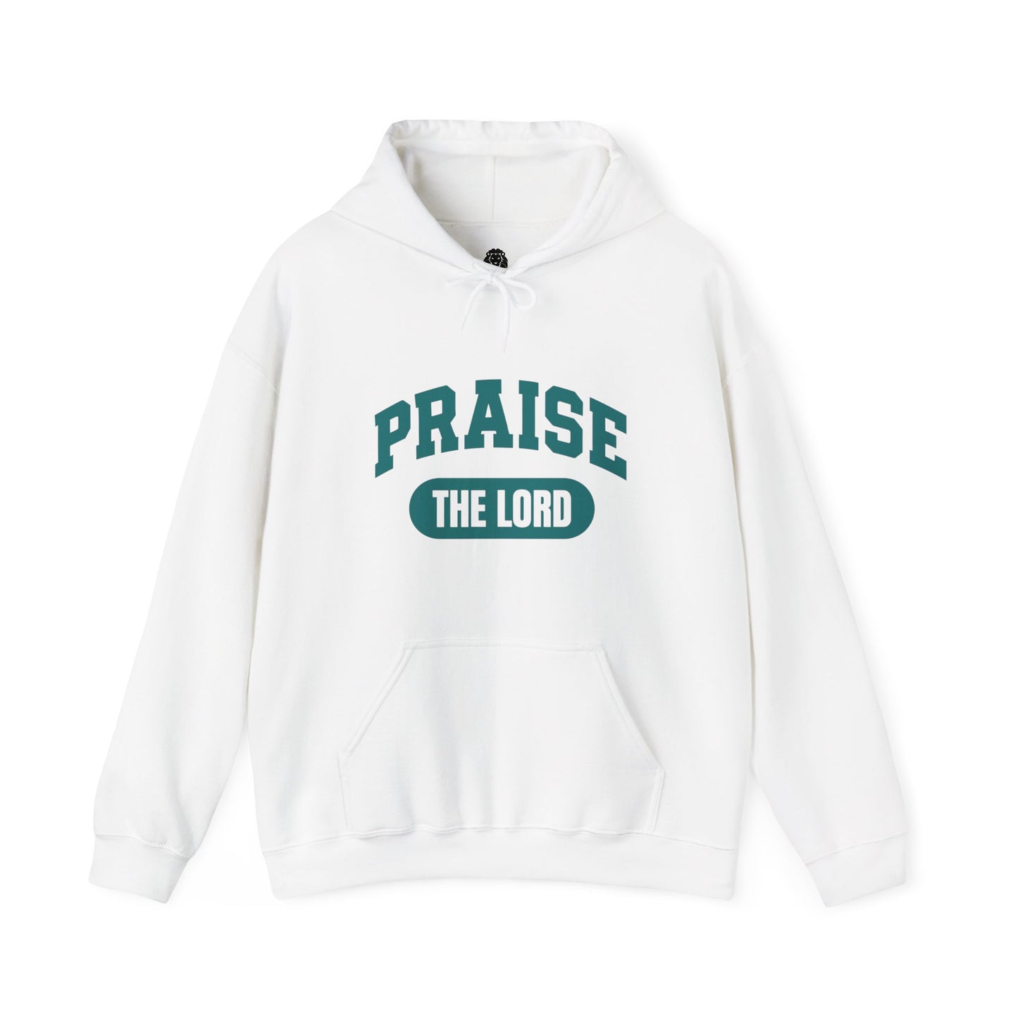 Religious hoodie with "PRAISE THE LORD" text and bold typography
