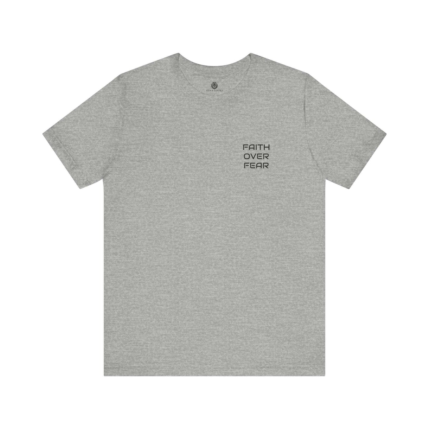 Christian t-shirt with "FAITH OVER FEAR" printed in bold font for inspiration