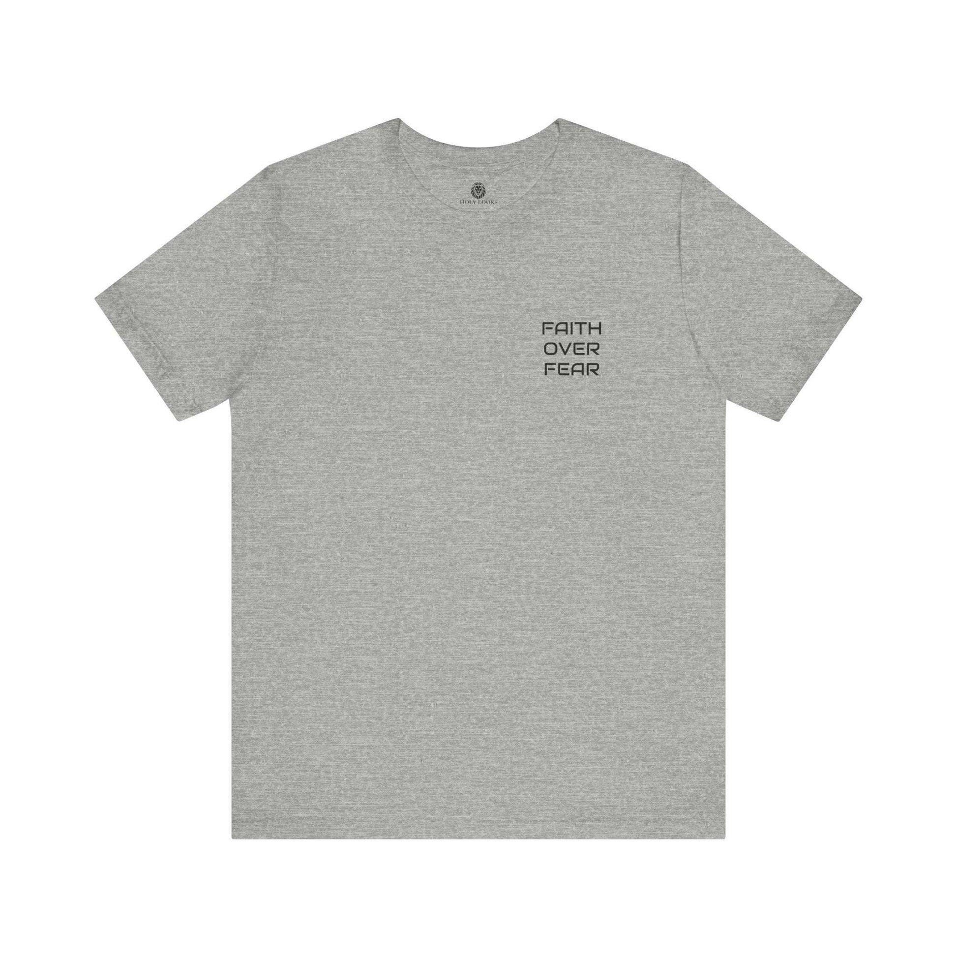 Christian t-shirt with "FAITH OVER FEAR" printed in bold font for inspiration