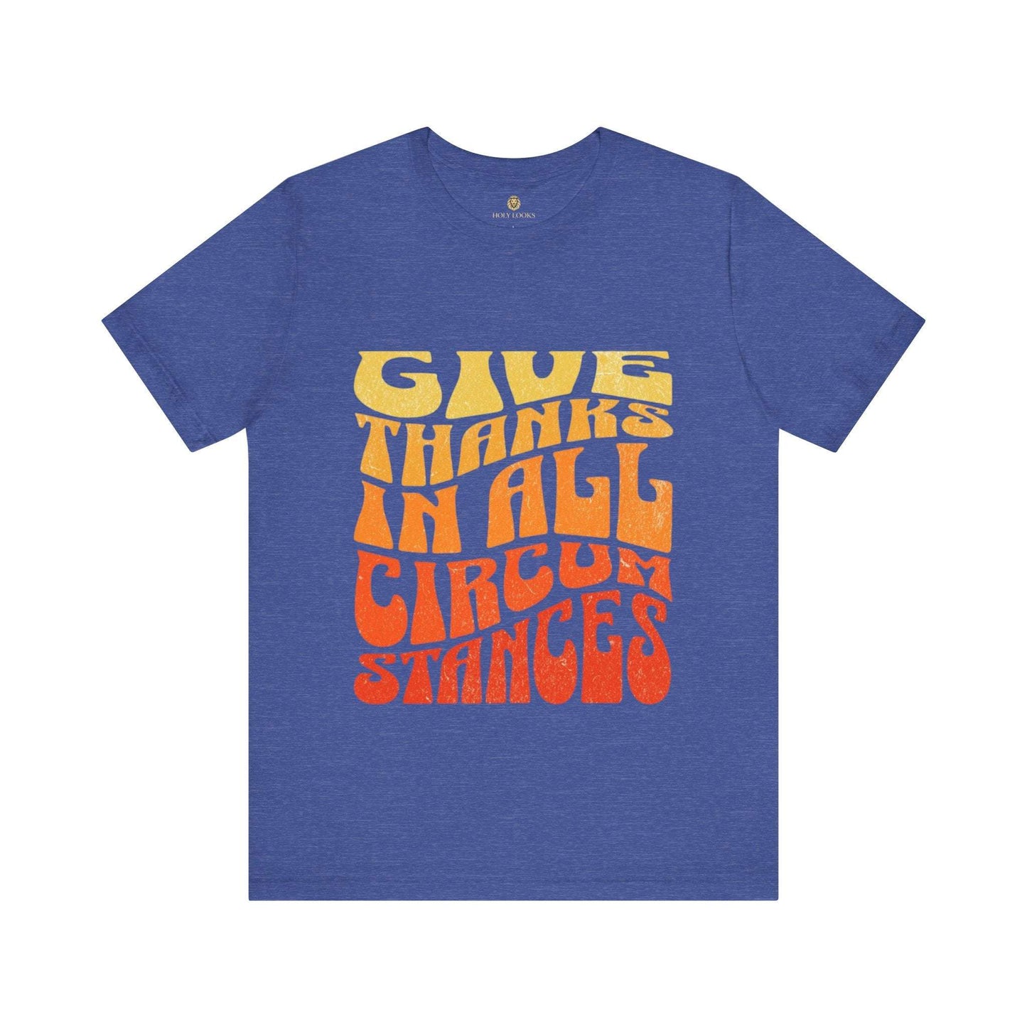 Christian t-shirt with autumn "Give Thanks in All Circumstances" slogan