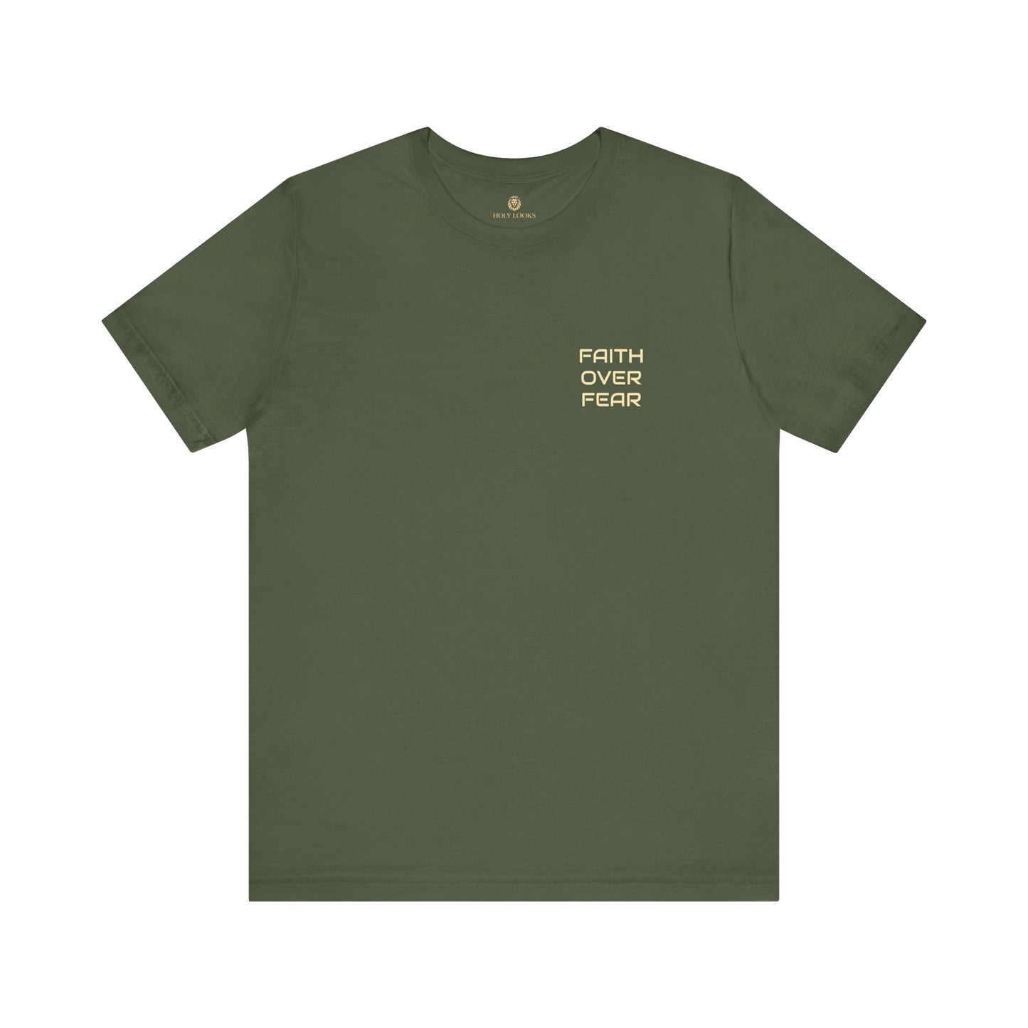 Christian graphic tee with "FAITH OVER FEAR" slogan for empowerment
