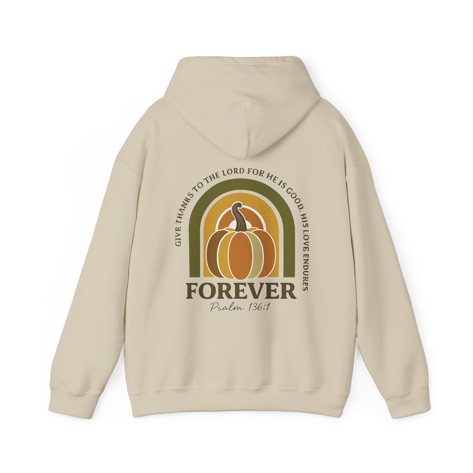 Inspirational fall hoodie with "Give thanks to the Lord" scripture