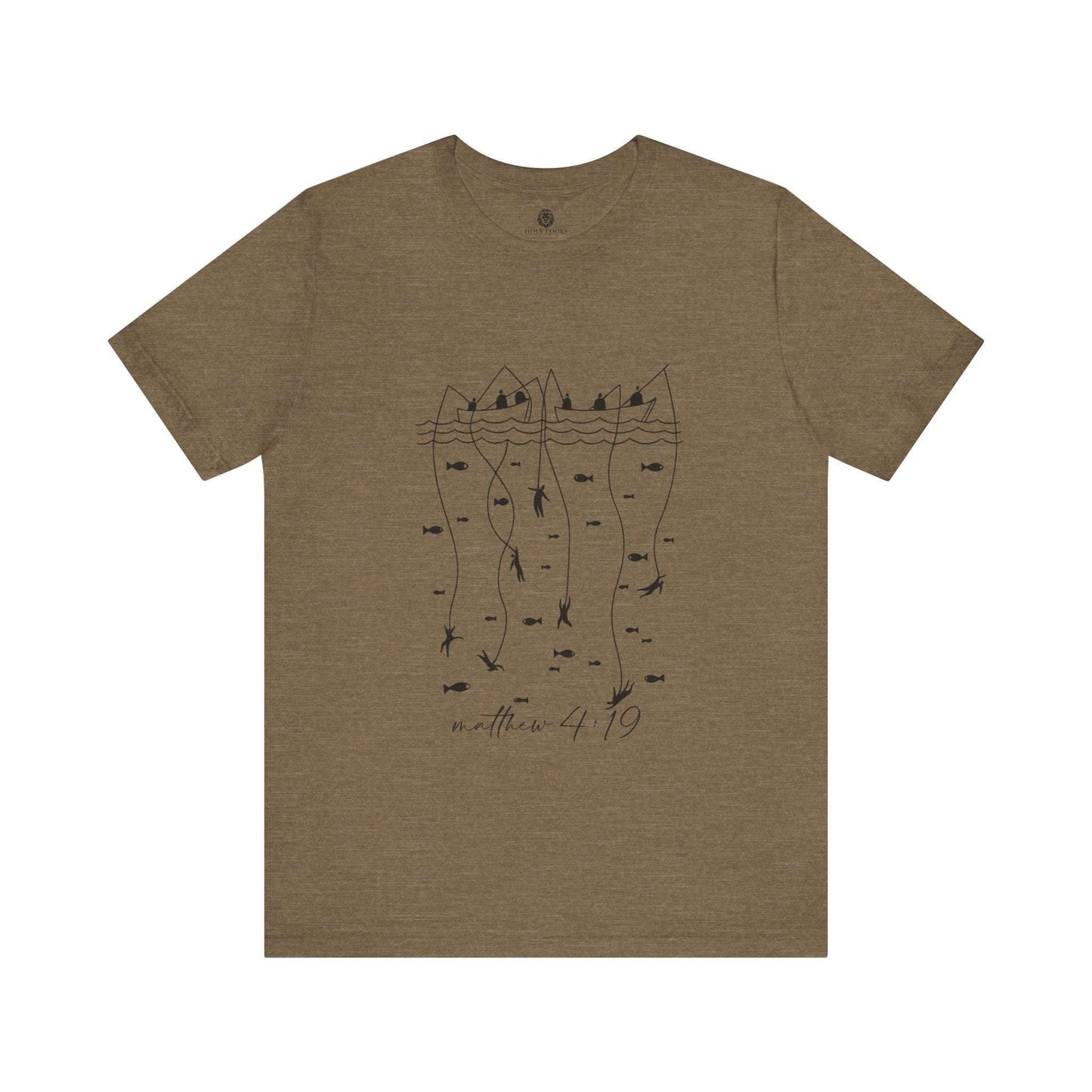 Inspirational t-shirts for couples with "Matthew 4:19" and fishing design