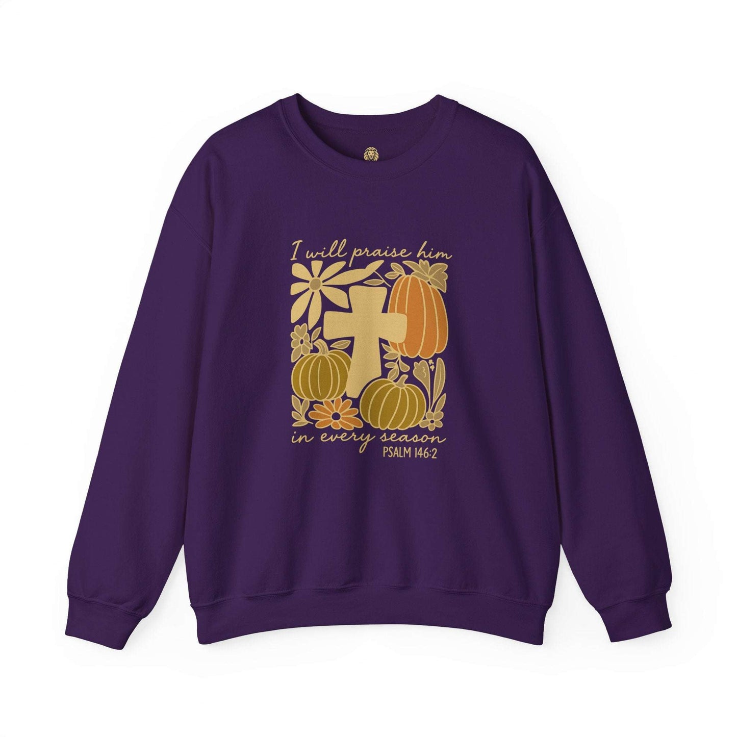 Faith sweatshirt with fall cross design and Psalm 146:2 scripture
