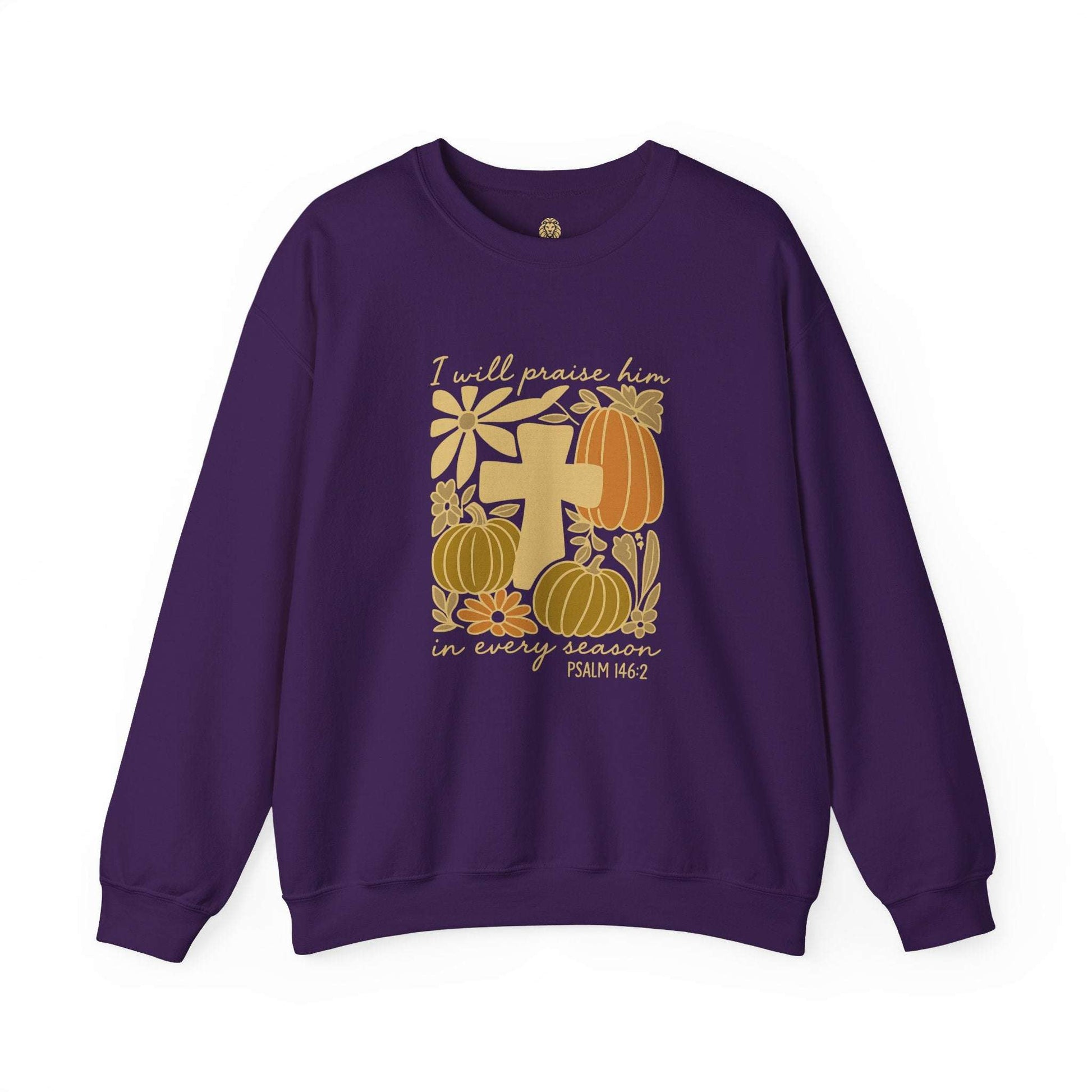 Faith sweatshirt with fall cross design and Psalm 146:2 scripture