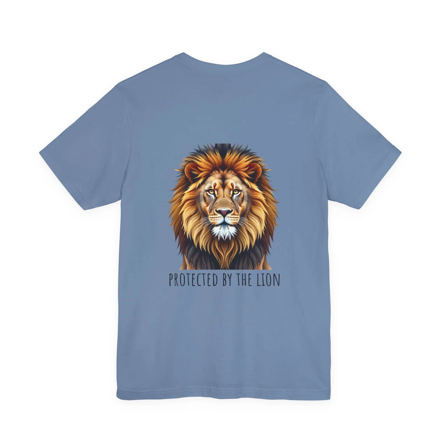 Faith-based t-shirts for family with lion and lamb imagery and Bible-based phrases