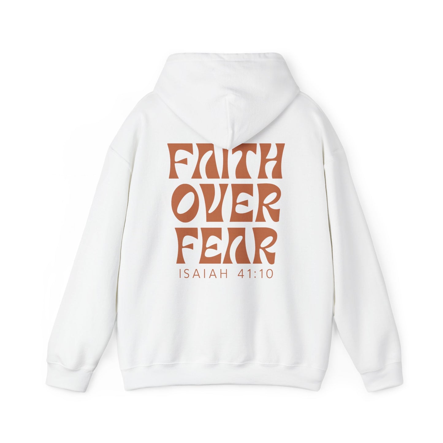 Faith hoodie featuring "FAITH OVER FEAR" with Isaiah 41:10 scripture