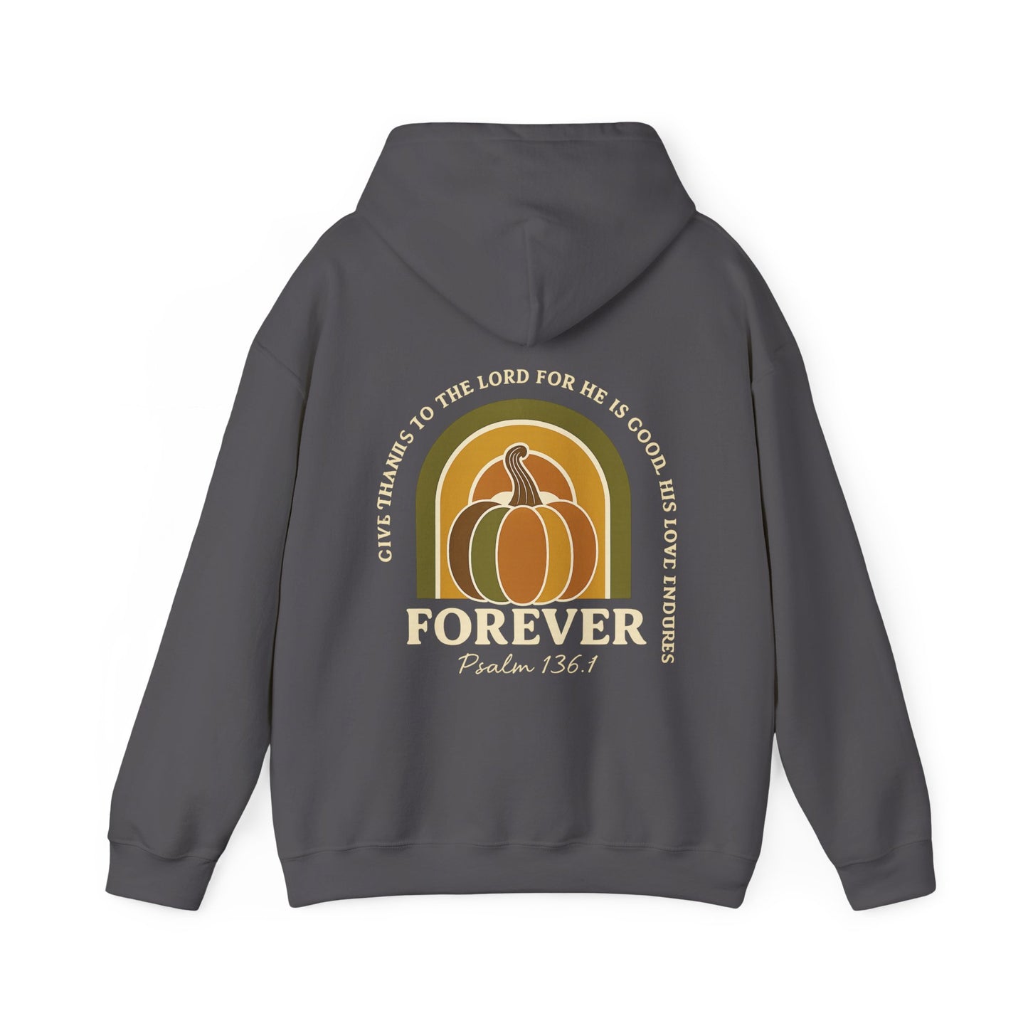 Inspirational hoodie with Bible verse and harvest-themed graphic
