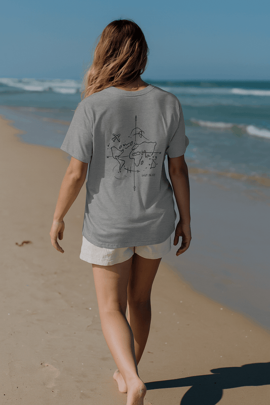 Christian t-shirt with minimalist design of a world map and scripture