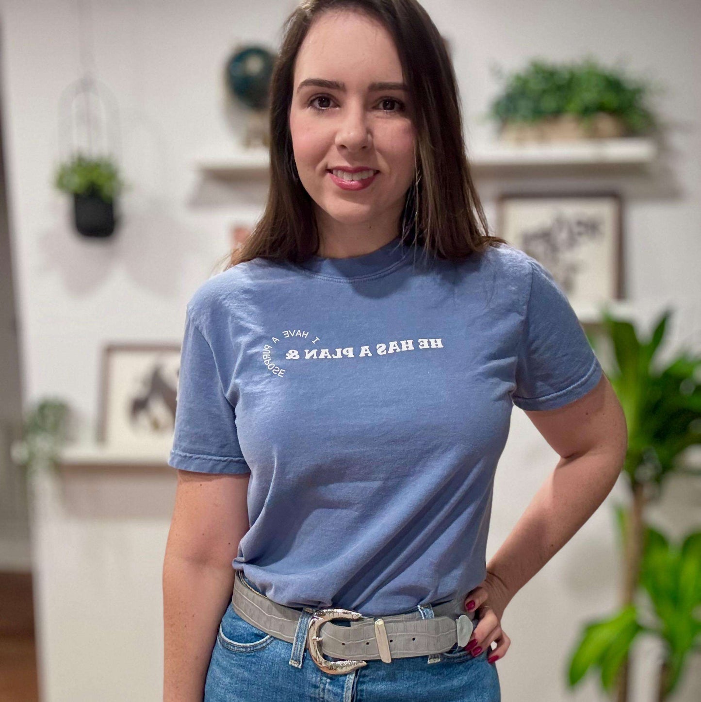Christian t-shirt with "HE HAS A PLAN" scripture and minimalistic design