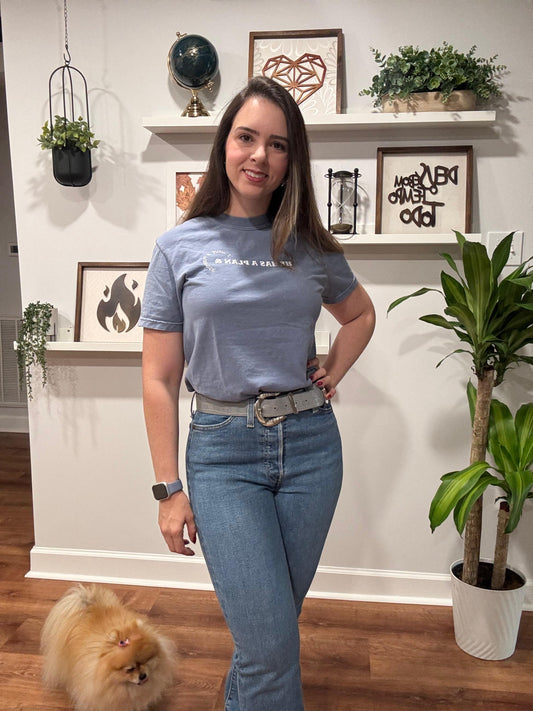 Inspirational Christian t-shirt with "HE HAS A PLAN" for confidence in God's purpose