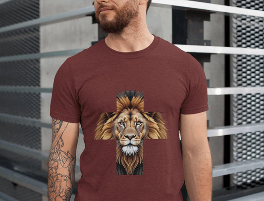 Christian lion graphic t-shirt with cross design