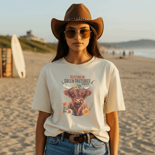 Resting in Green Pastures Fall Tee – Psalm 23 Christian Shirt
