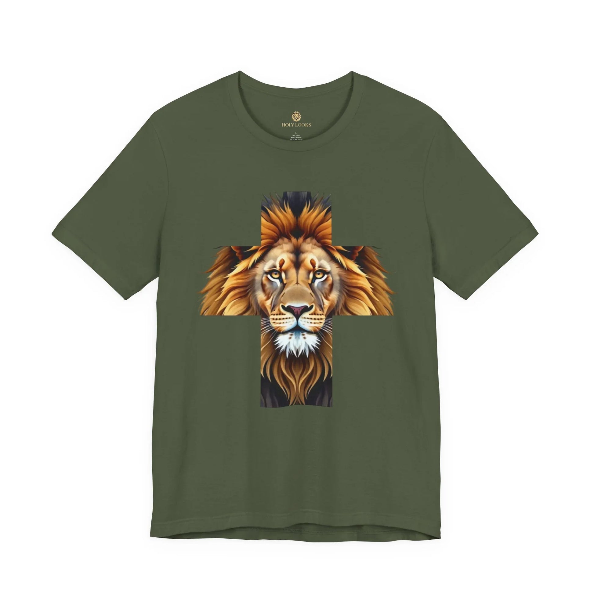 Religious t-shirt with lion and cross design for Christians