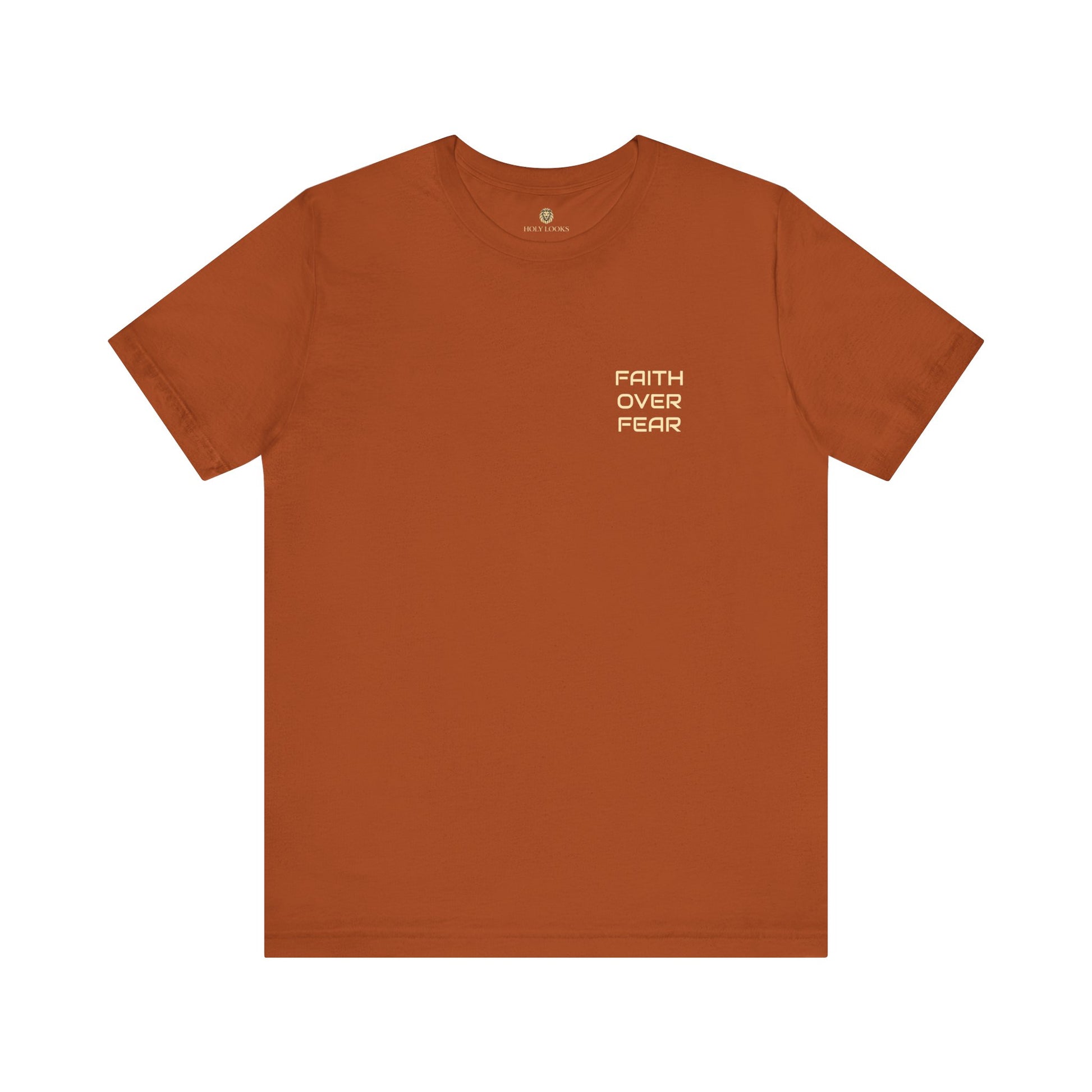 Motivational t-shirt with "FAITH OVER FEAR" text on the chest