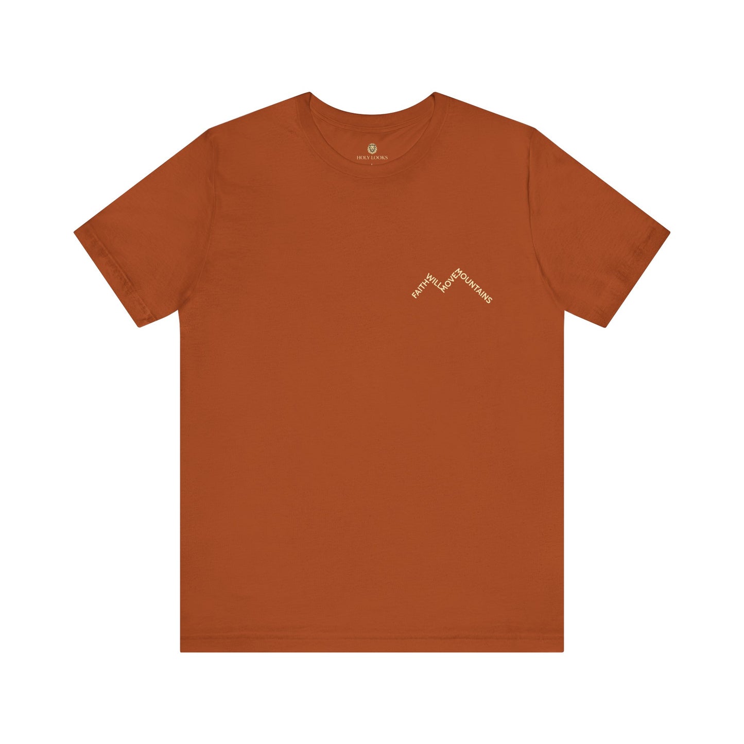 Christian t-shirt with motivational "FAITH WILL MOVE MOUNTAINS" text