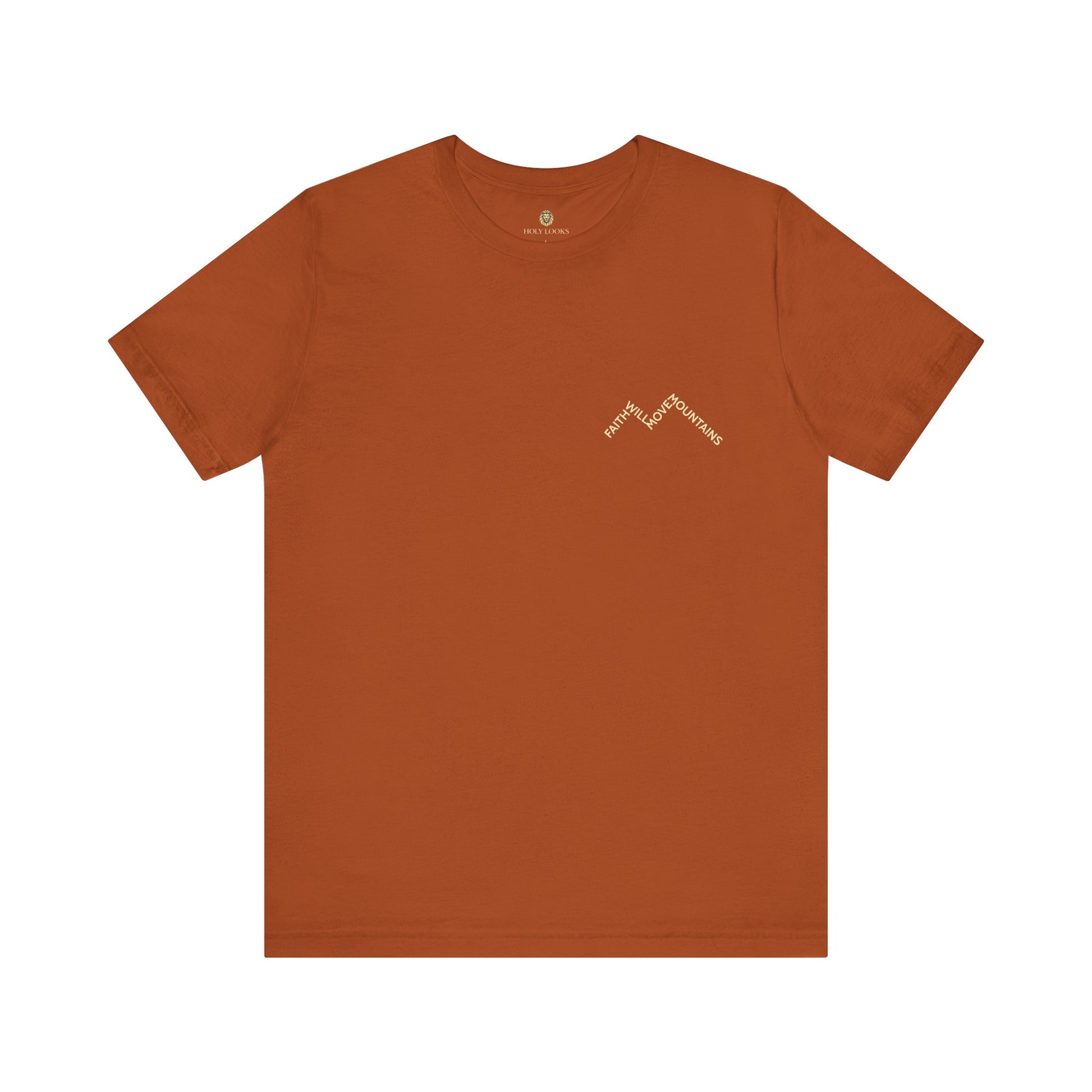 Christian t-shirt with motivational "FAITH WILL MOVE MOUNTAINS" text