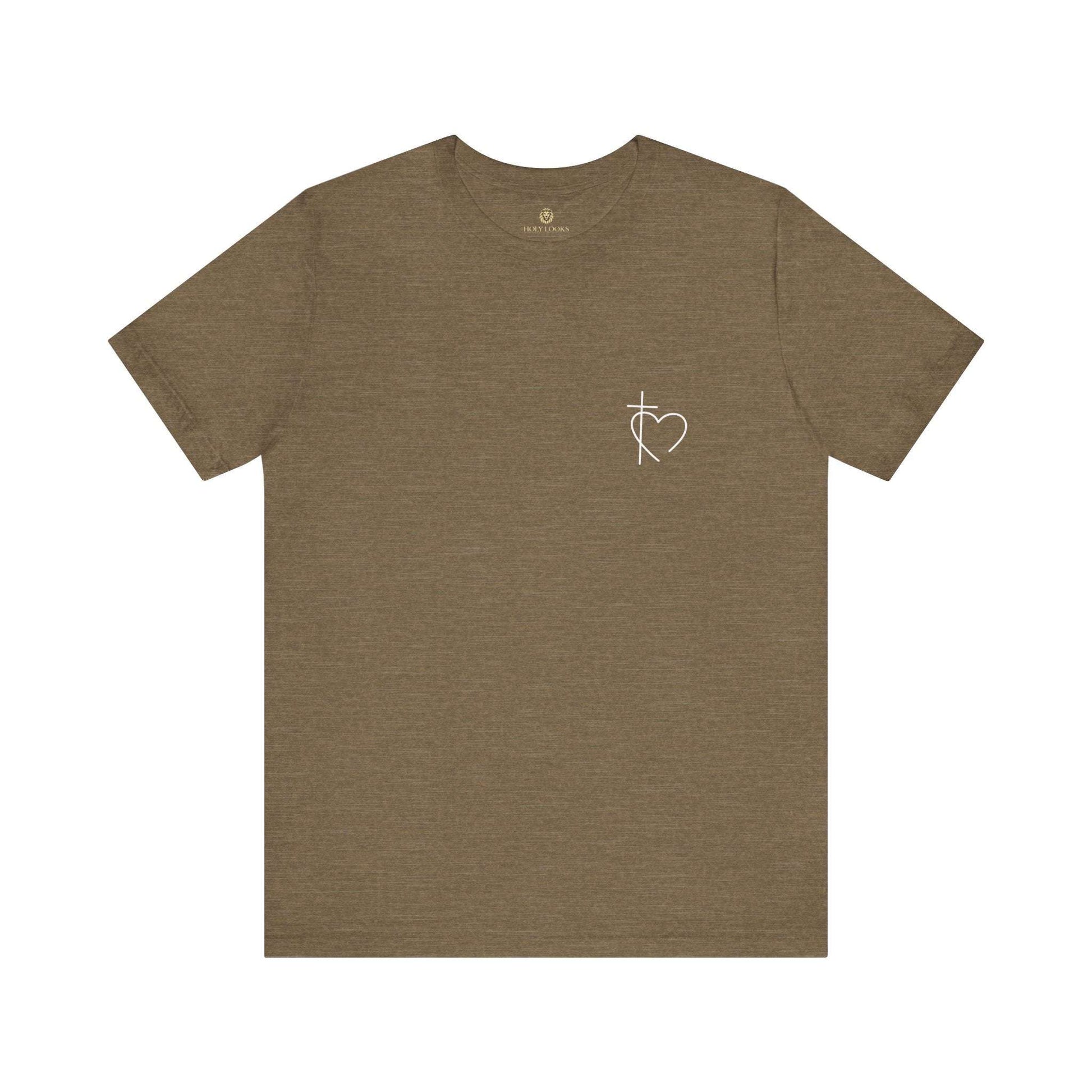 Faith t-shirts with minimalist heart and cross graphic