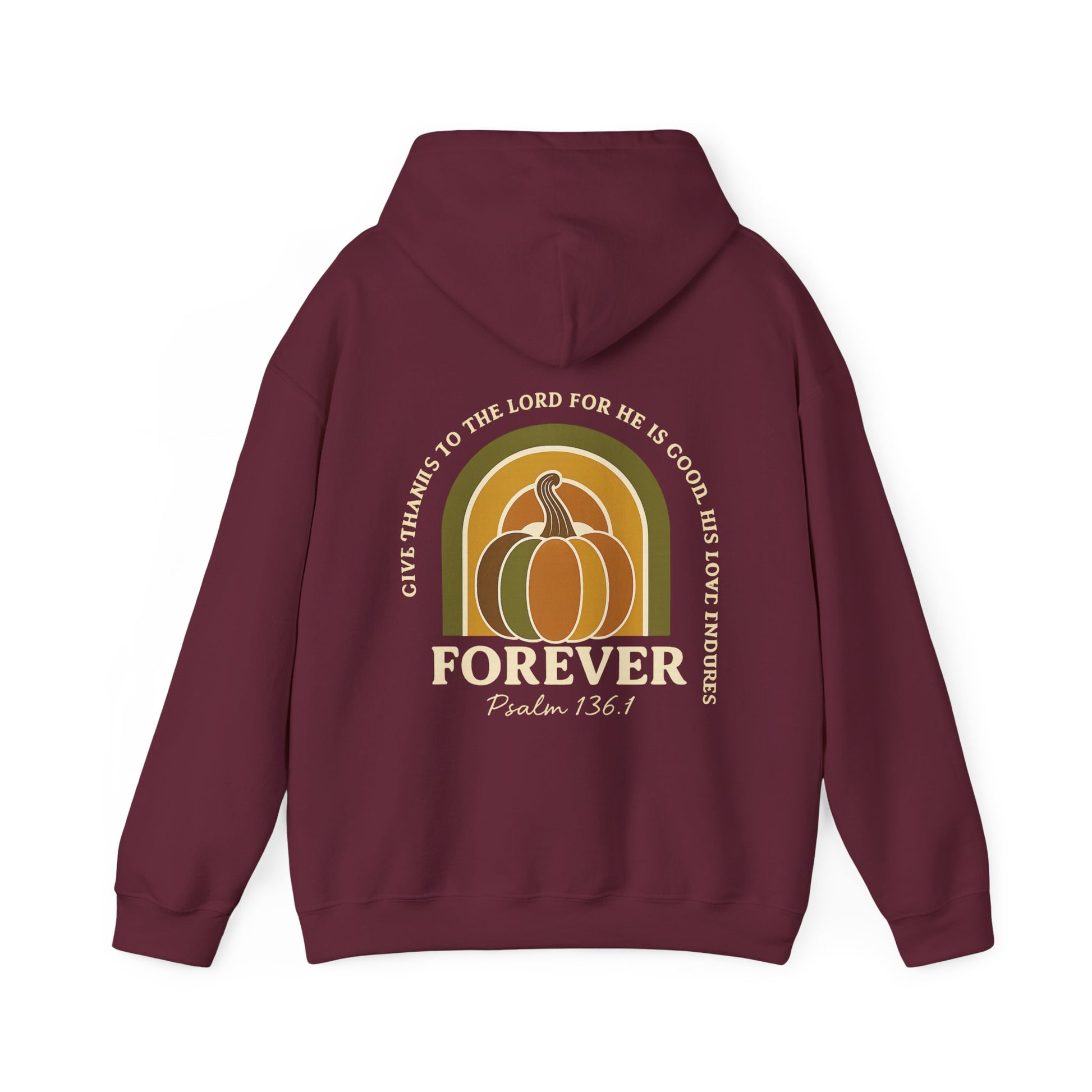 Religious hoodie with gratitude message and autumn pumpkin design