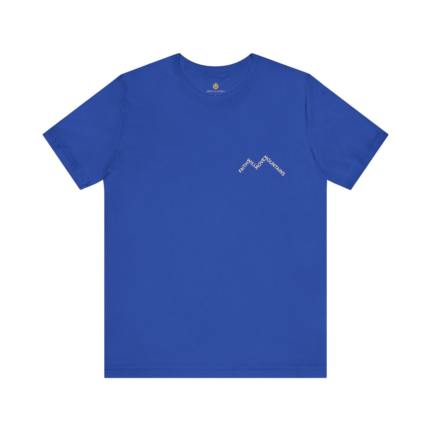 Motivational Christian t-shirt with "FAITH WILL MOVE MOUNTAINS" printed