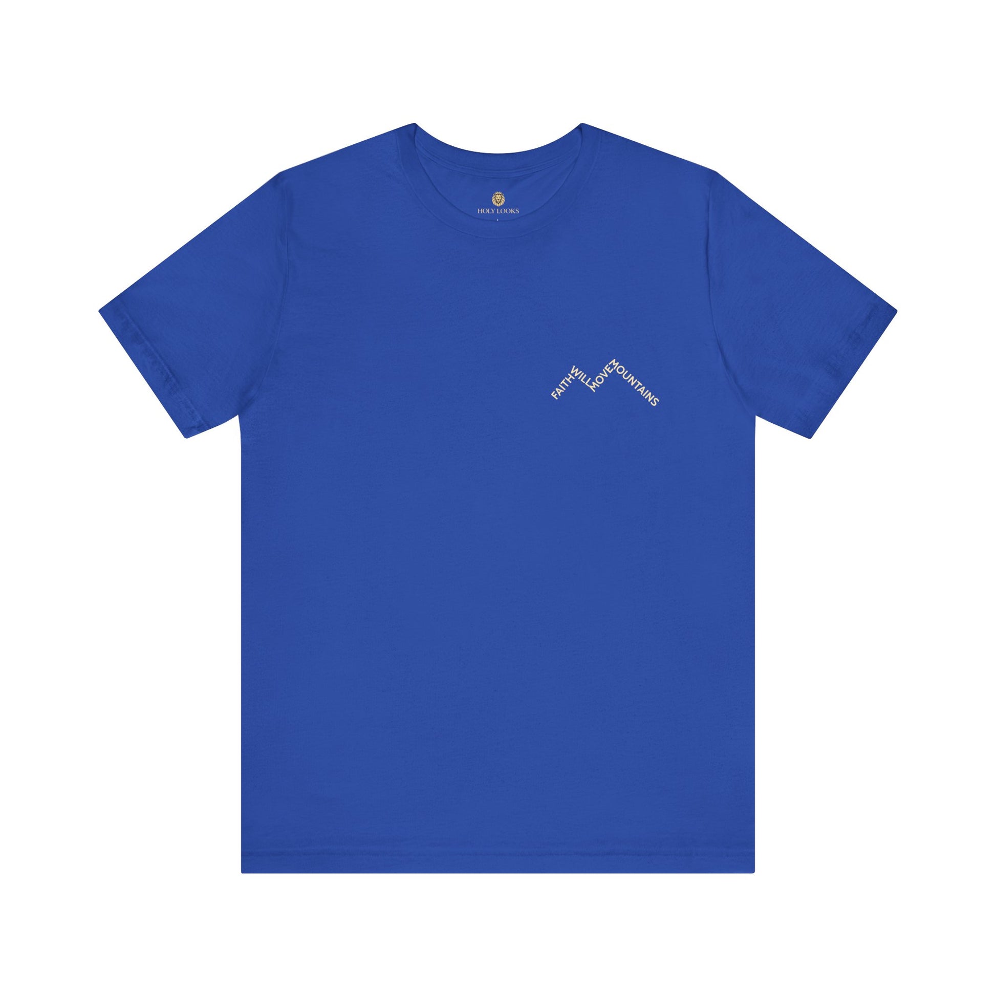 Motivational Christian t-shirt with "FAITH WILL MOVE MOUNTAINS" printed