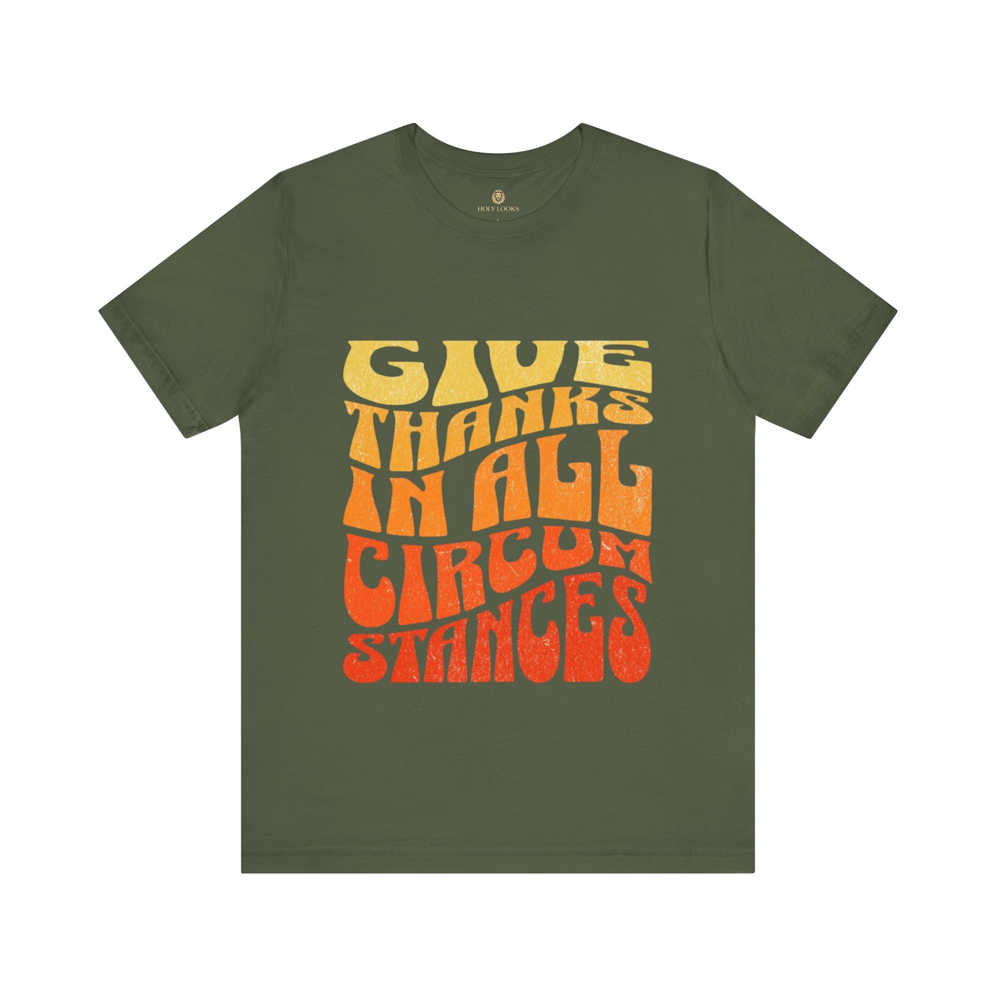 Religious t-shirt with "Give Thanks in All Circumstances" and pumpkin design