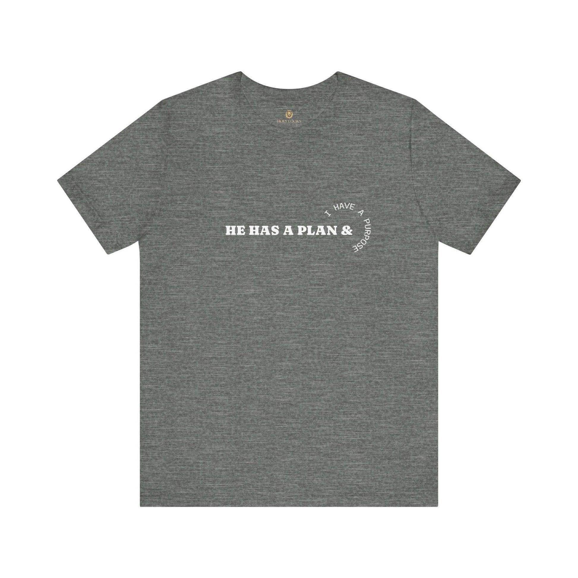 Christian graphic tee with "HE HAS A PLAN" text for trust in God's plan