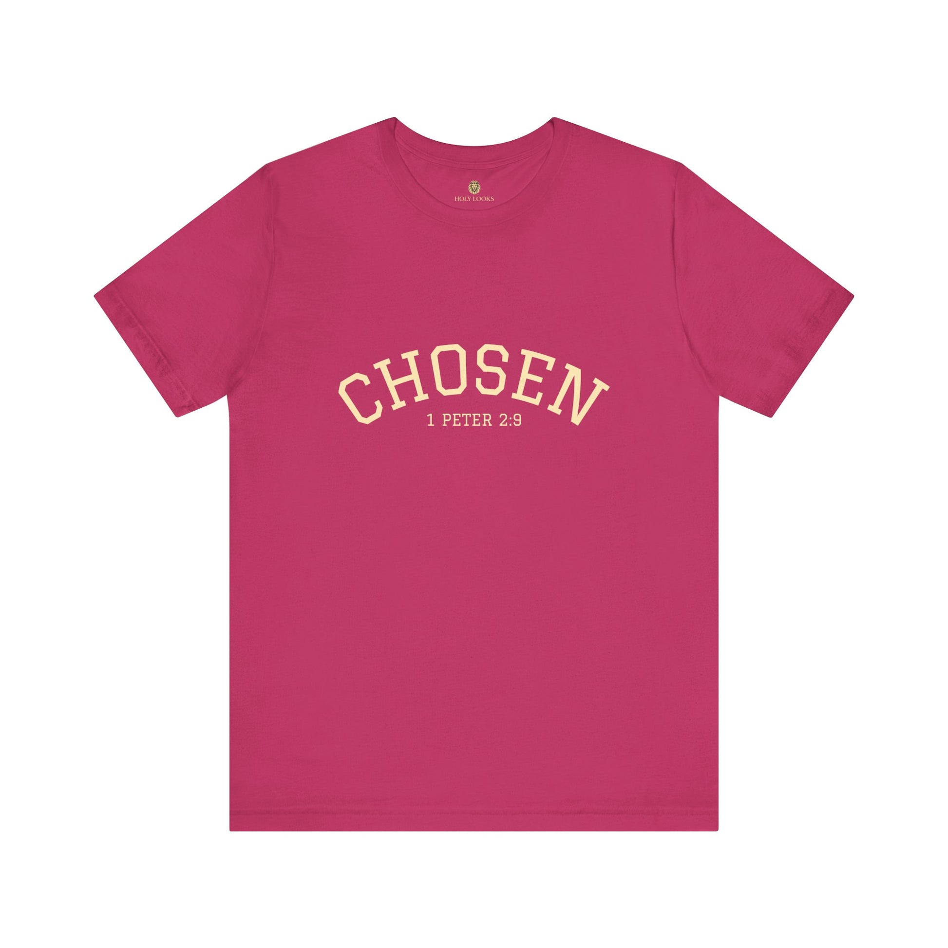 Faith-based couple t-shirts featuring "CHOSEN" and Bible scripture 1 Peter 2:9