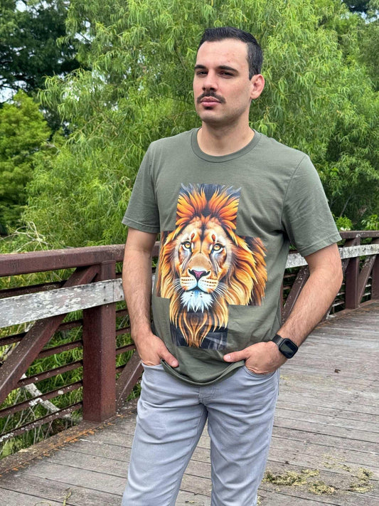 Christian lion graphic t-shirt with cross design