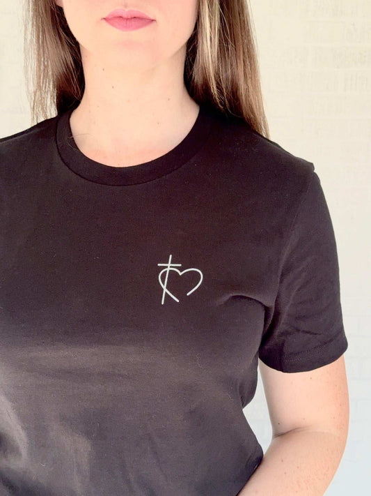 Christian t-shirts featuring heart and cross design