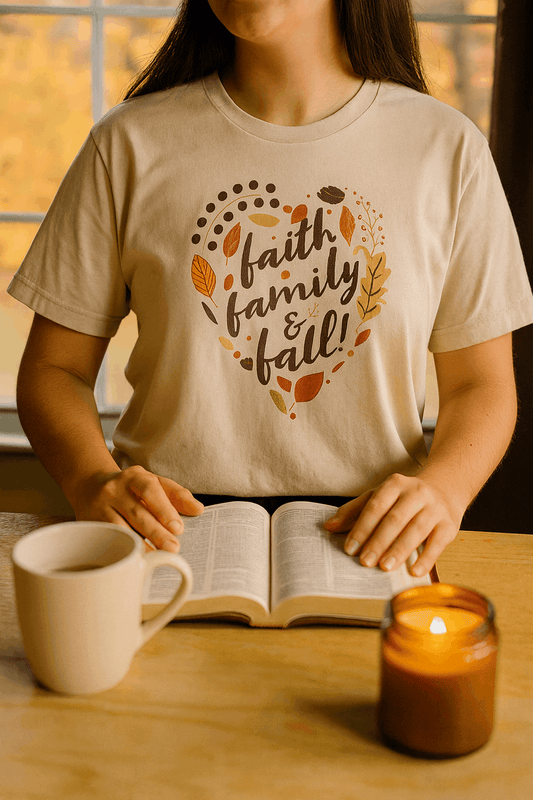Faith, Family & Fall Christian T-Shirt - Holy Looks