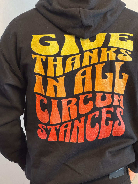 men wearing Give Thanks in All Circumstances Fall Hoodie - Holy Looks